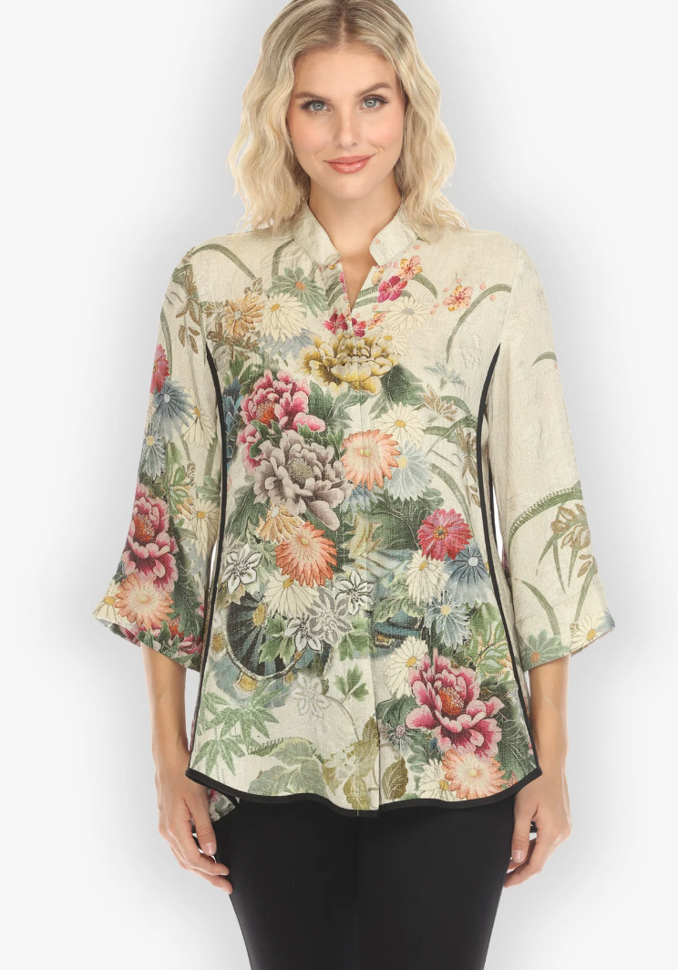 Vintage Flowers Shaped Silk Blouse