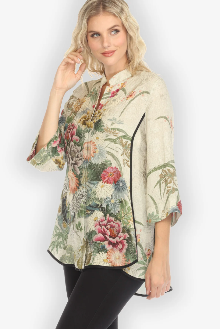 Vintage Flowers Shaped Silk Blouse