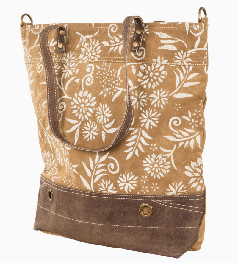 Tan Canvas Floral Tote