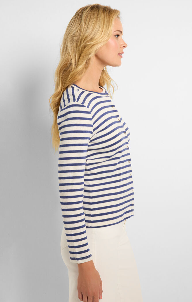 Blue Striped Snap Front Cardigan