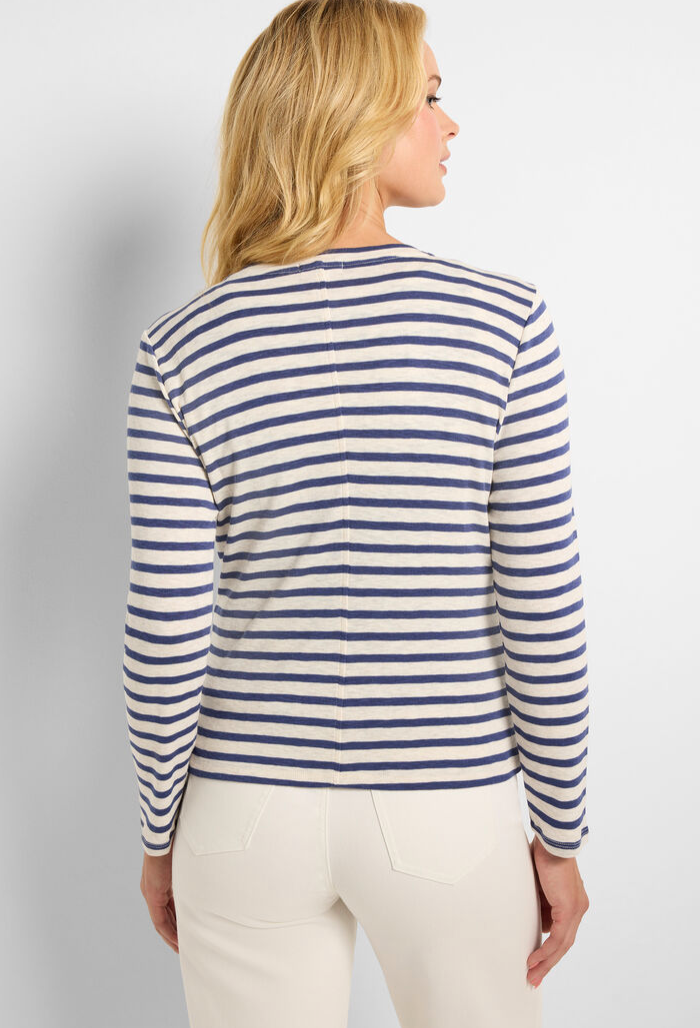 Blue Striped Snap Front Cardigan