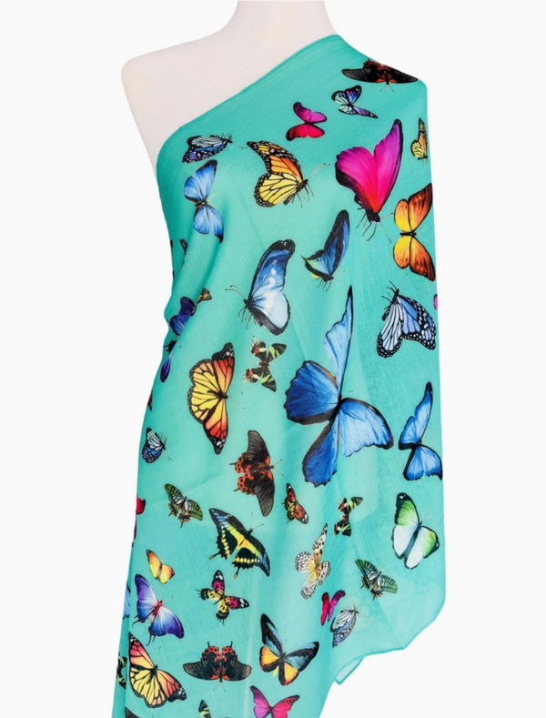 Teal Multicolor Butterfly Scarf