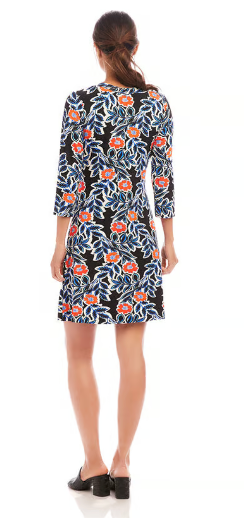 Floral 3/4 Sleeve A-Line Dress