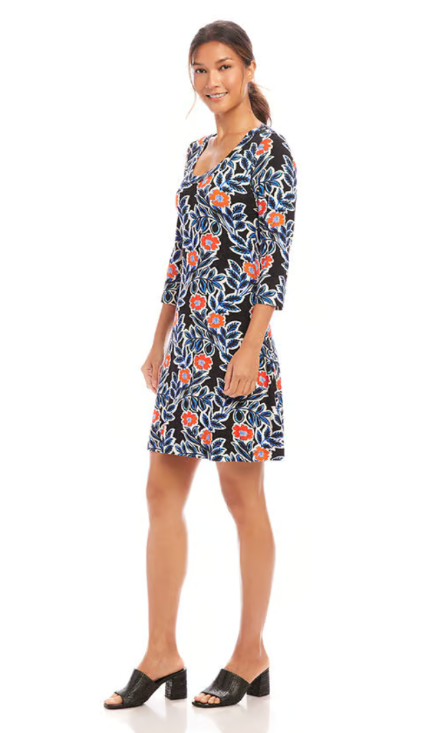 Floral 3/4 Sleeve A-Line Dress