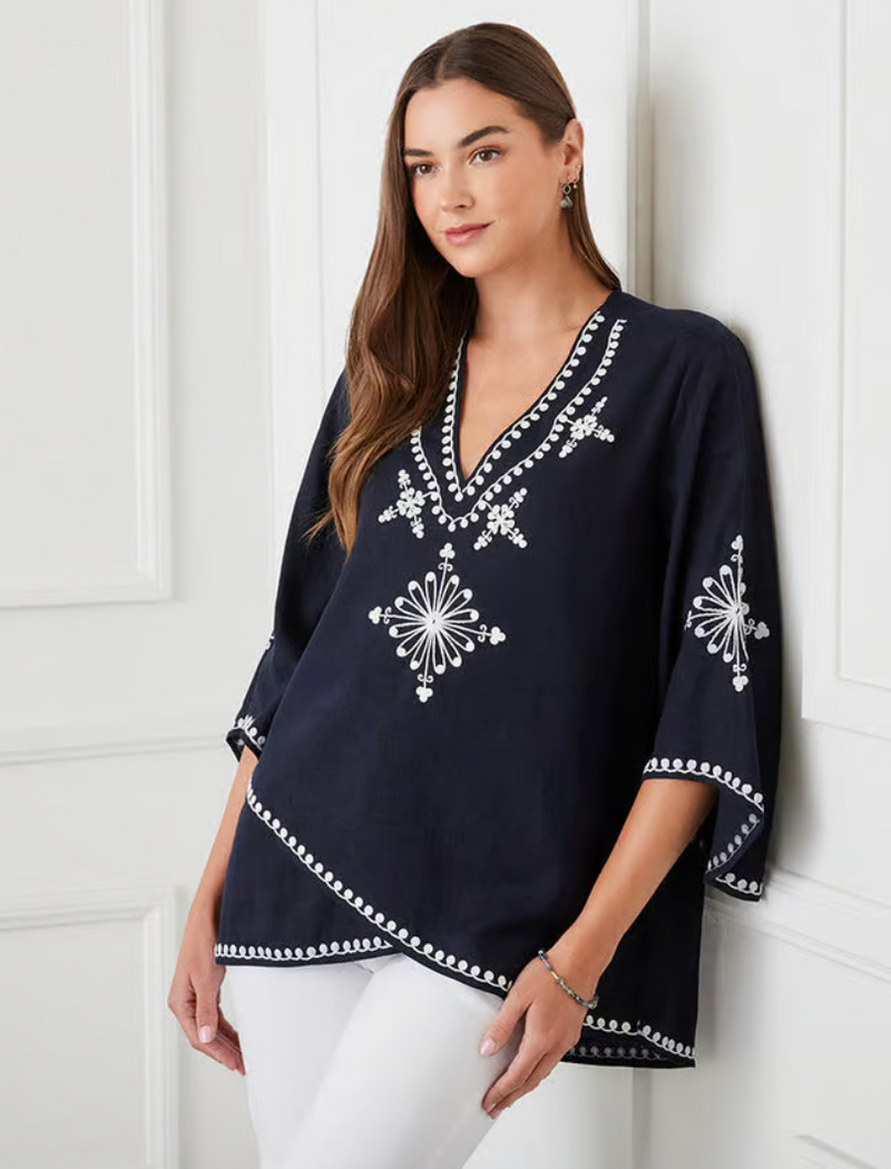 Navy Bracelet Sleeve Asymmetric Top