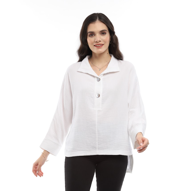 Gauze Button Hi-LoTunic