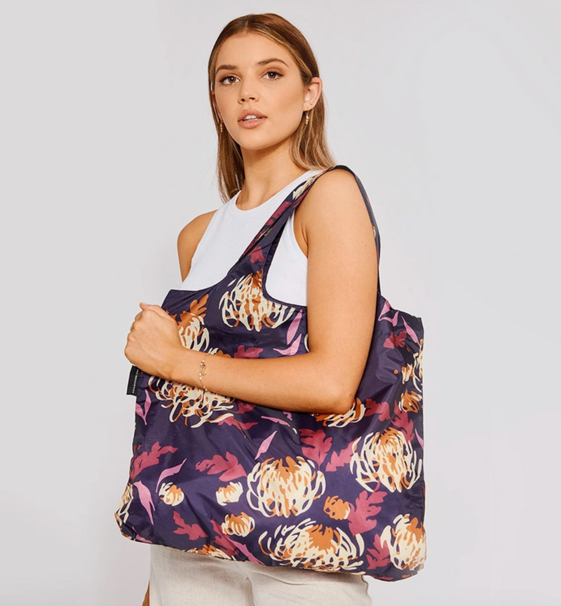 Purple Floral Roll-Up Reusable Bag