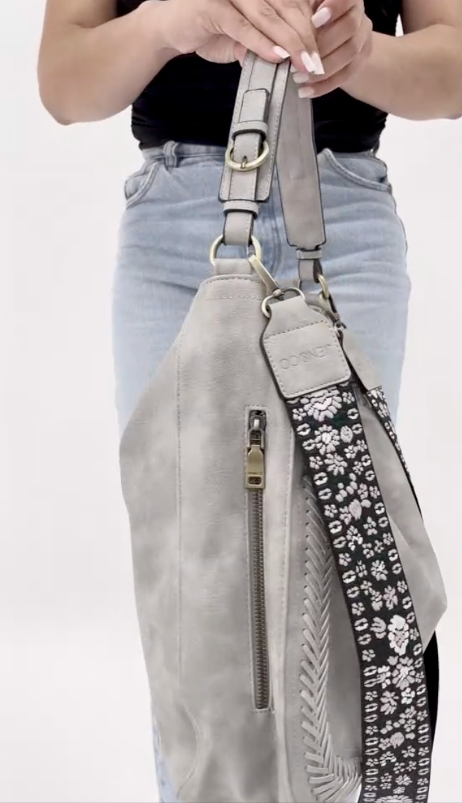 Grey Whipstitch Hobo Bag