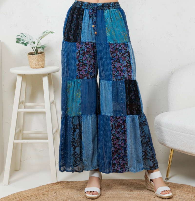 Indigo Flared Patchwork Pants