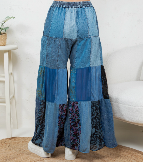 Indigo Flared Patchwork Pants