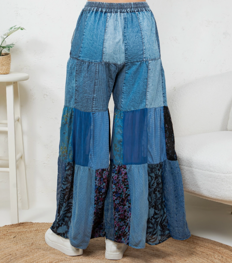 Indigo Flared Patchwork Pants