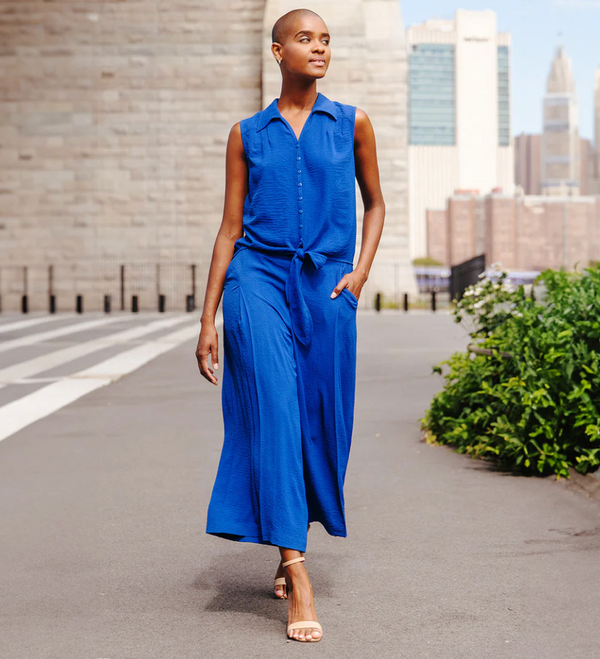 Cobalt Button Down Tie Hem Top