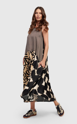 Tan Mix Print Tank Dress