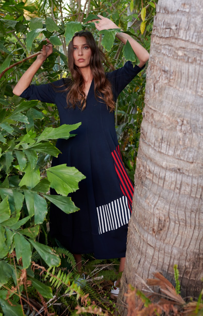 Navy Stripes Cocoon Dress