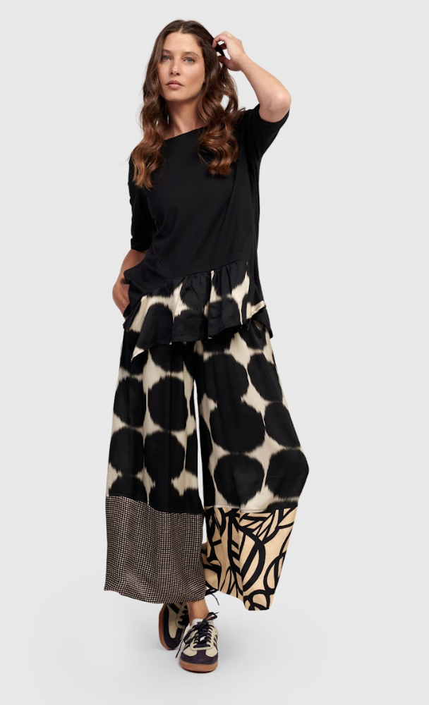 Black Mixed Pattern Wide Leg Pant