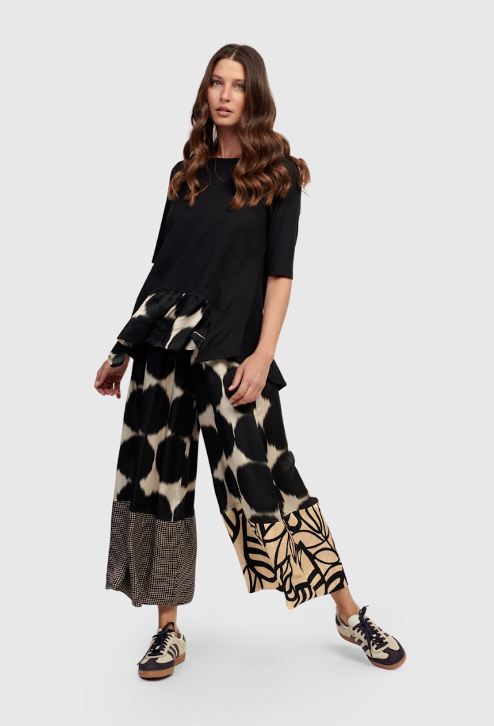 Black Mixed Pattern Wide Leg Pant