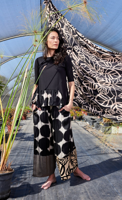 Black Mixed Pattern Wide Leg Pant