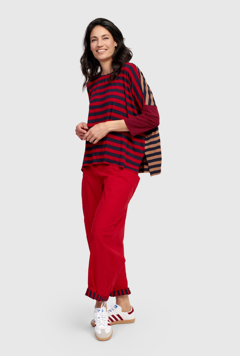 Red Color Block Striped Top