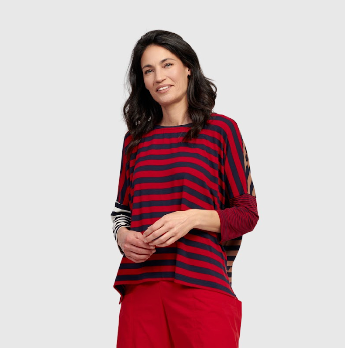 Red Color Block Striped Top