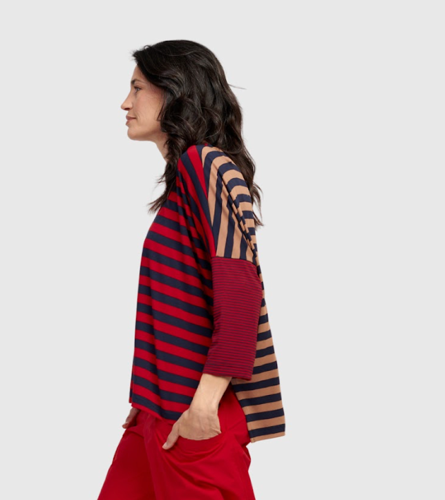 Red Color Block Striped Top