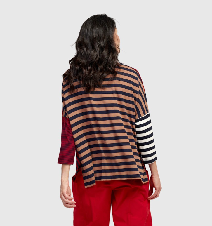 Red Color Block Striped Top