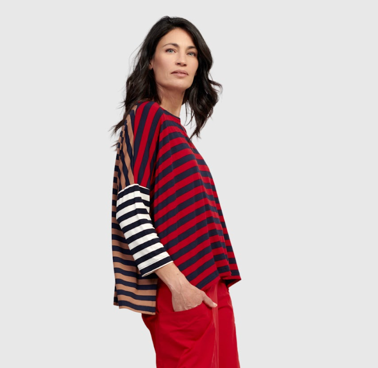 Red Color Block Striped Top