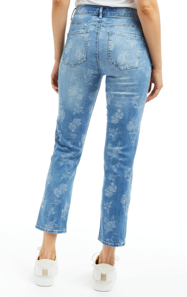 Floral High Rise Cropped Straight Jean