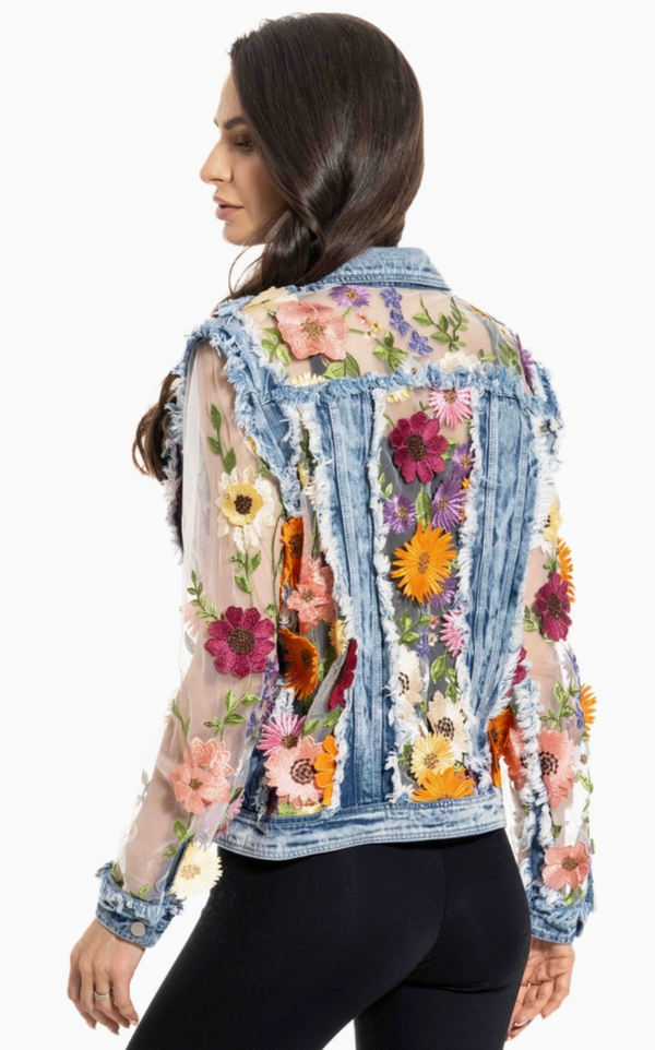 Denim Foral Embroidered Jacket