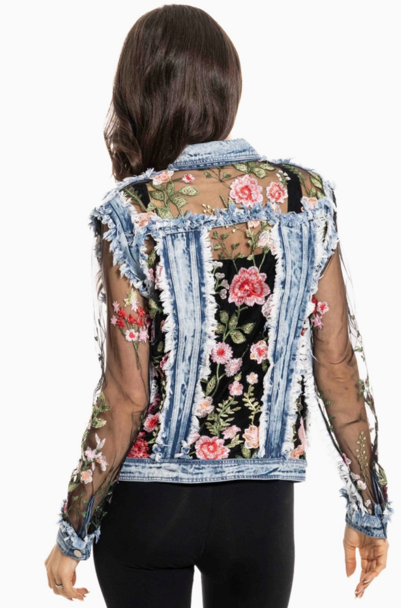 Denim Foral Black Mesh Jacket