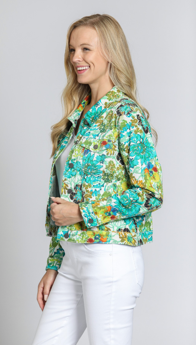 Green Floral Jean Jacket