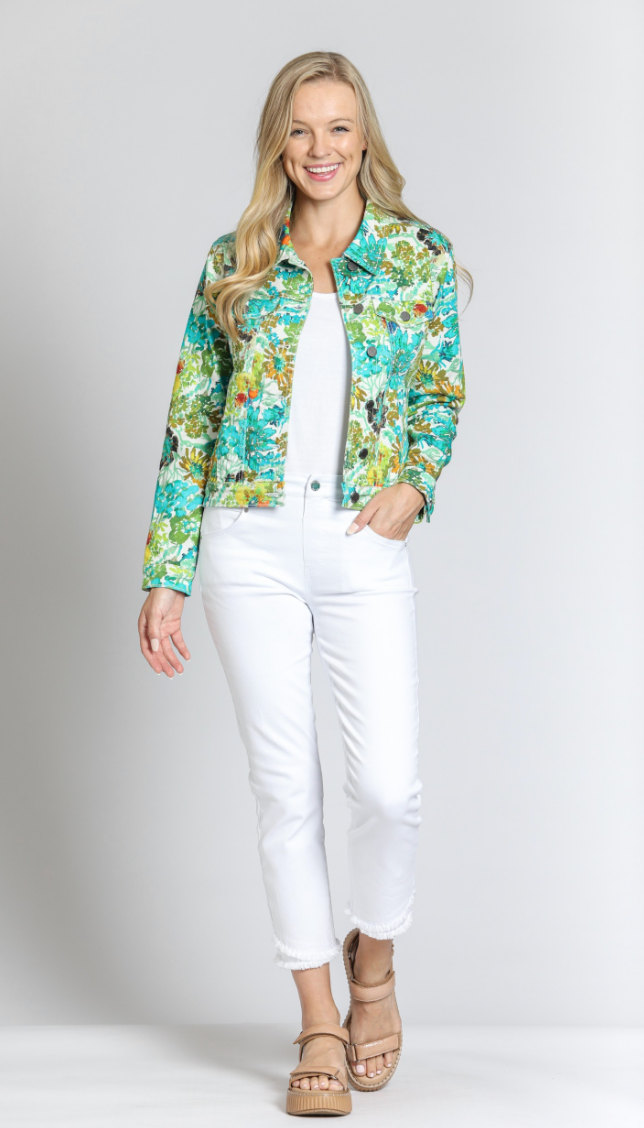 Green Floral Jean Jacket