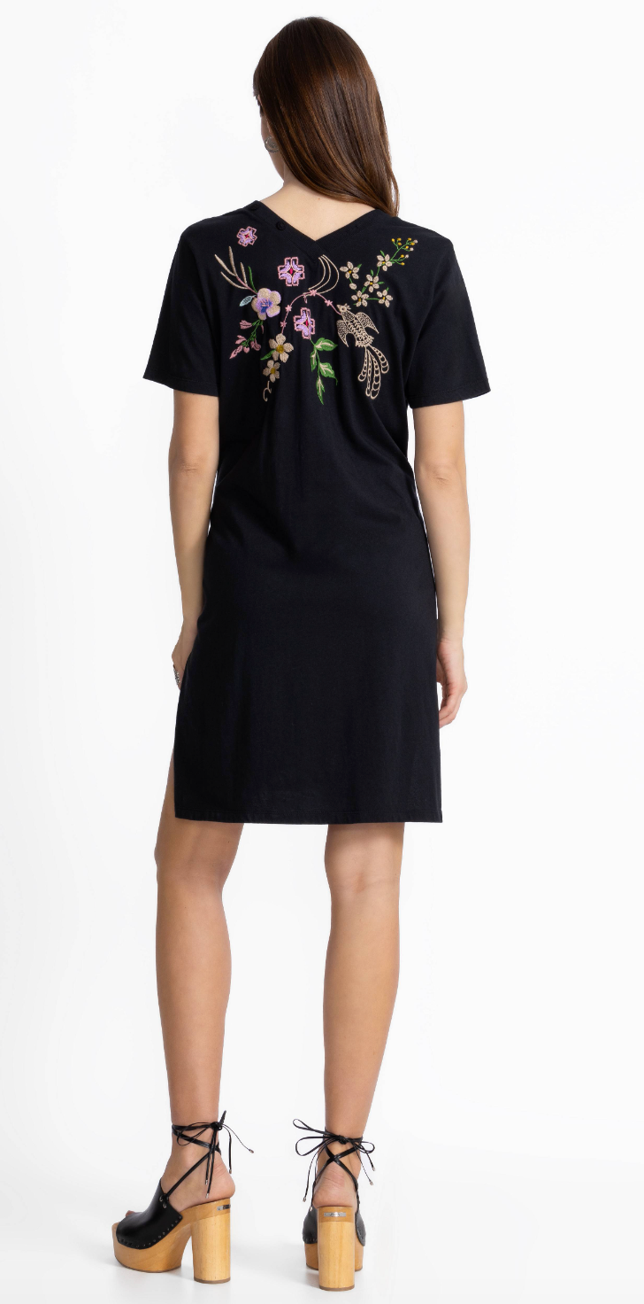 Black Embroidered V-Neck Dress