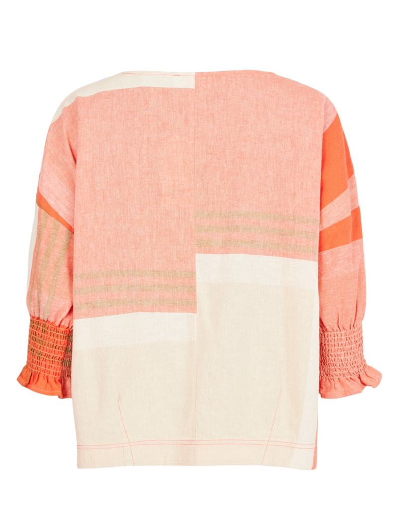 Coral Plaid Cotton Linen Top