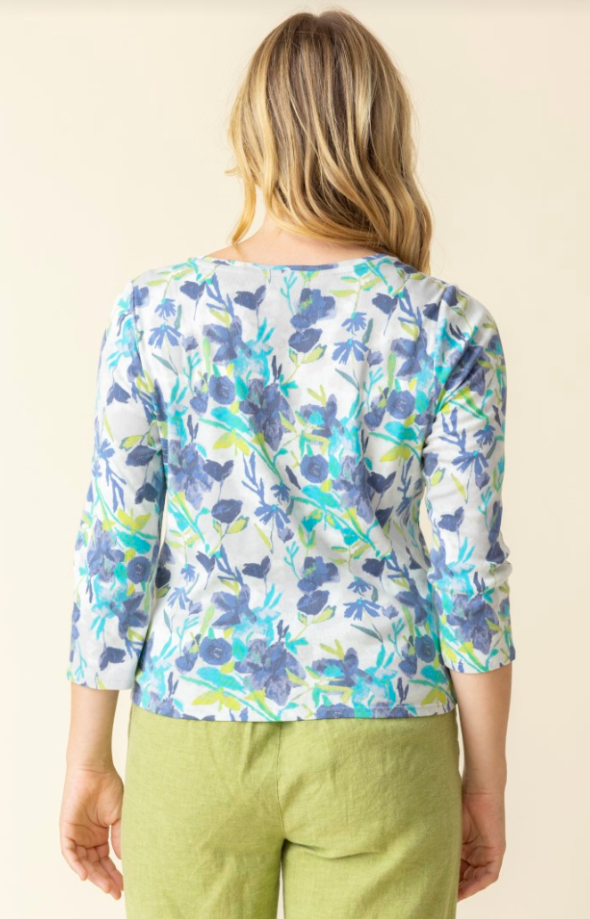 Indigo Floral Scoop Neck Top