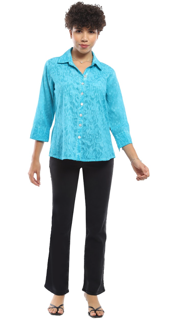 Turq Embossed Button Top