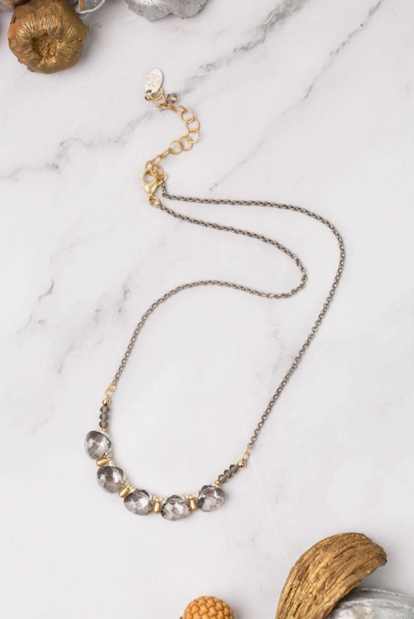 Silver & Gold Crystal Briolette Necklace