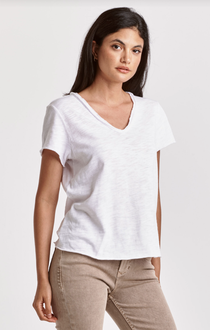 White Cotton V-Neck Top