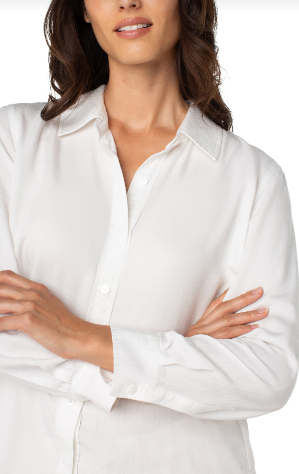 White Long Rolled Sleeve Woven Top