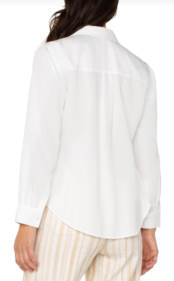 White Long Rolled Sleeve Woven Top
