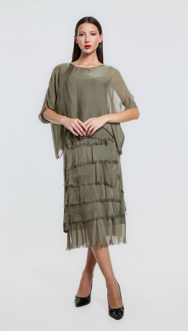 Olive Tier 3/4 Dress