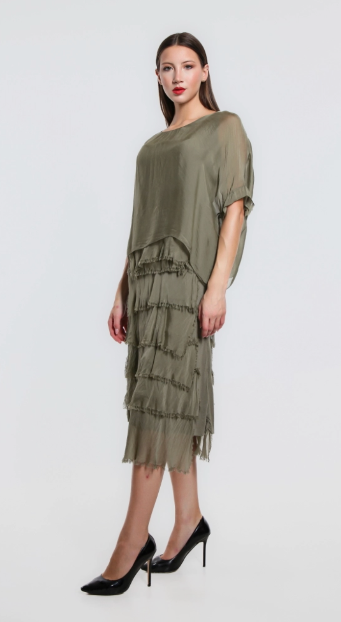 Olive Tier 3/4 Dress