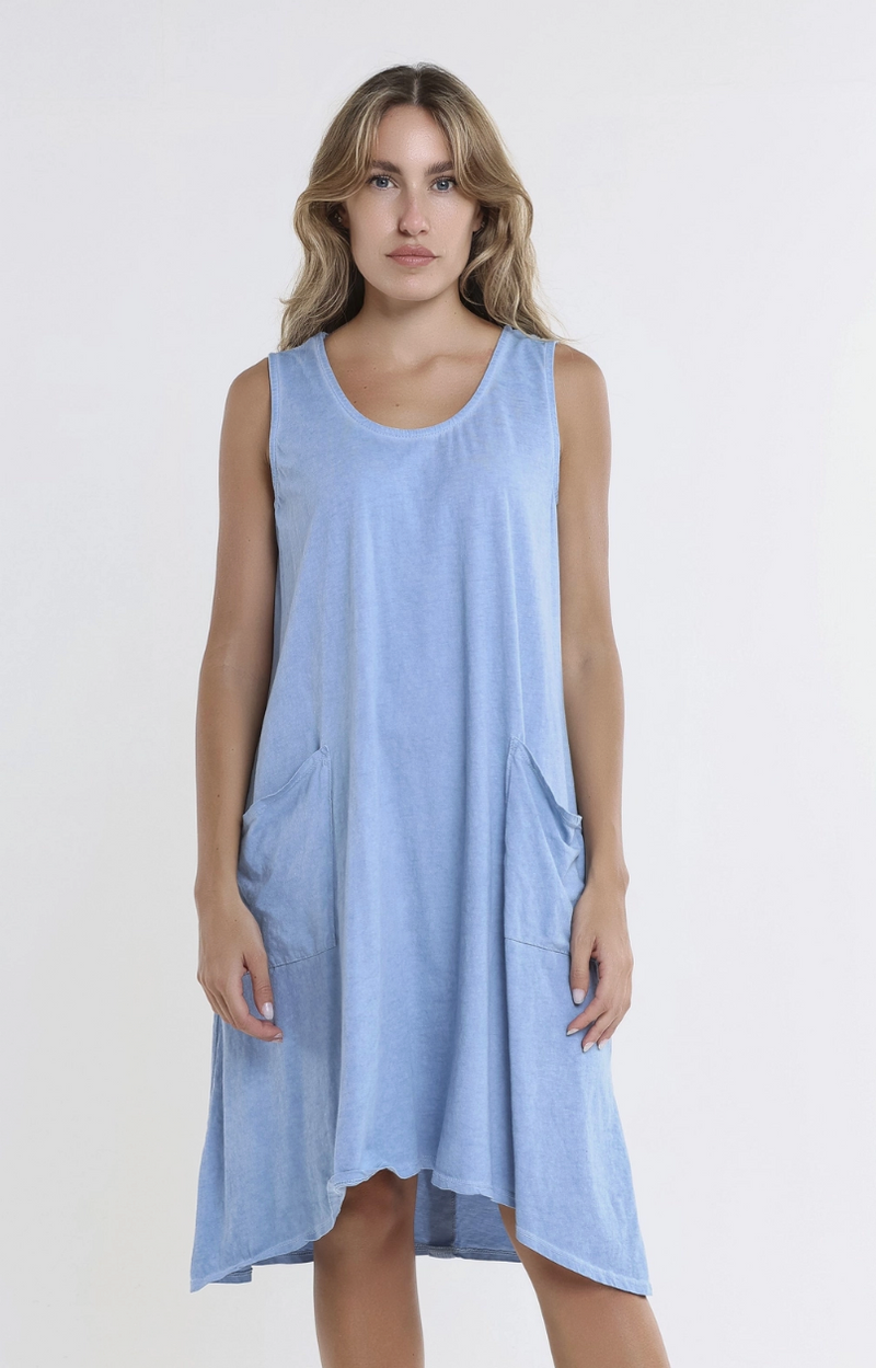 Jean Blue Cotton Pocket Tank Dress