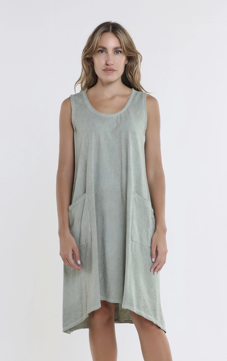 Army Green Cotton Pocket Tank Dress