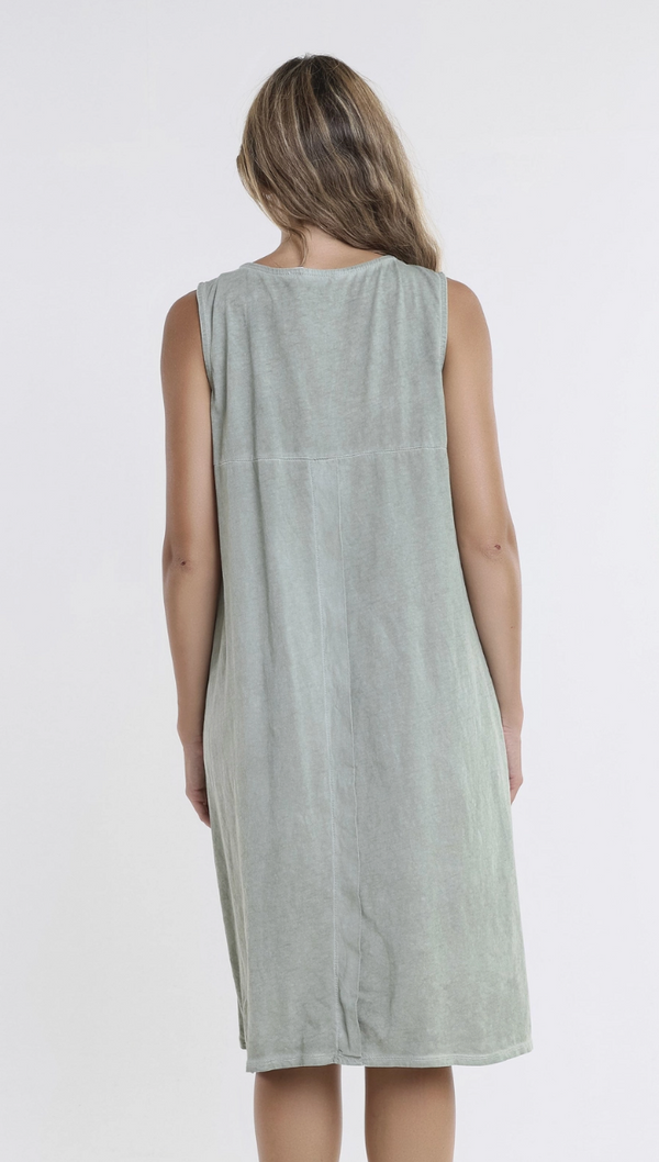 Army Green Cotton Pocket Tank Dress