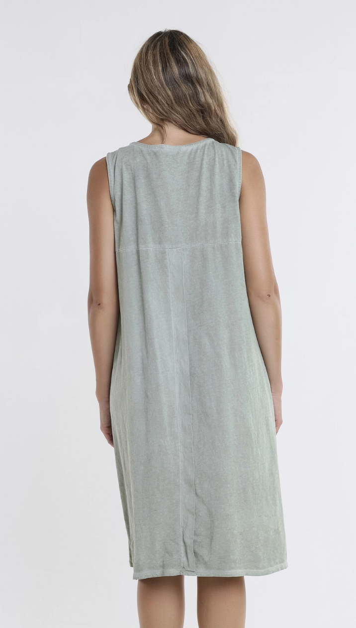 Army Green Cotton Pocket Tank Dress