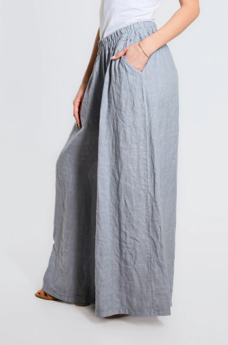 Grey Linen Wide Leg Pant