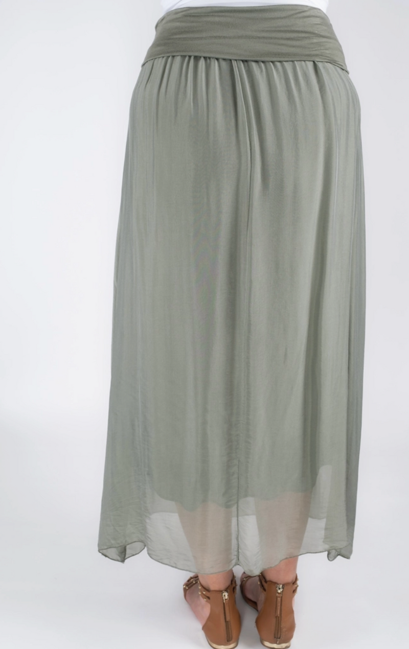 Olive Silk Foldover Waist Skirt