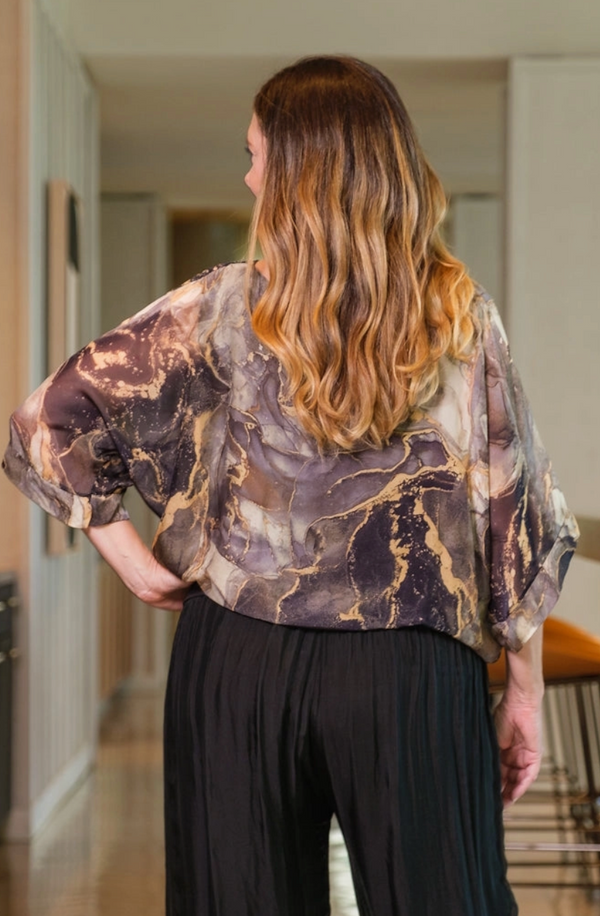 Black Marble Band Waist Top