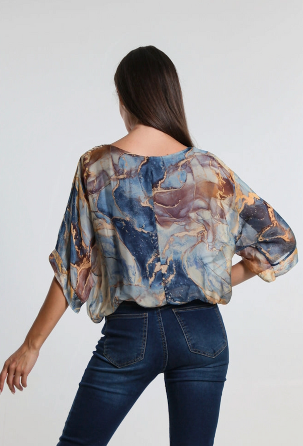 Jean Marble Band Waist Top