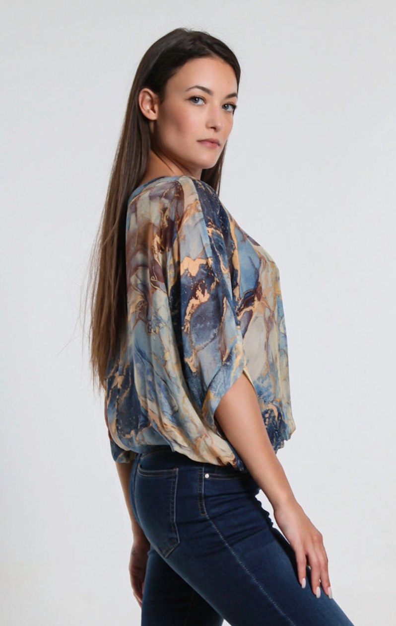 Jean Marble Band Waist Top